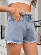 Washed Raw Hem Denim Shorts