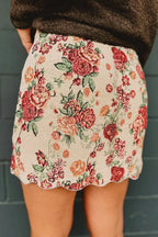Floral Button-Front Scalloped Hem Skirt