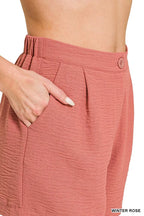 Zenana Woven Airflow Back Elastic Waist Shorts