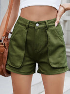 High Waist Utility Pocket Denim Shorts