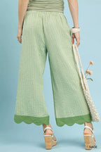 Umgee Stripe Scallop Hem Wide Leg Pants