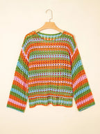 Multi Stripe Openwork Knit Cover Up