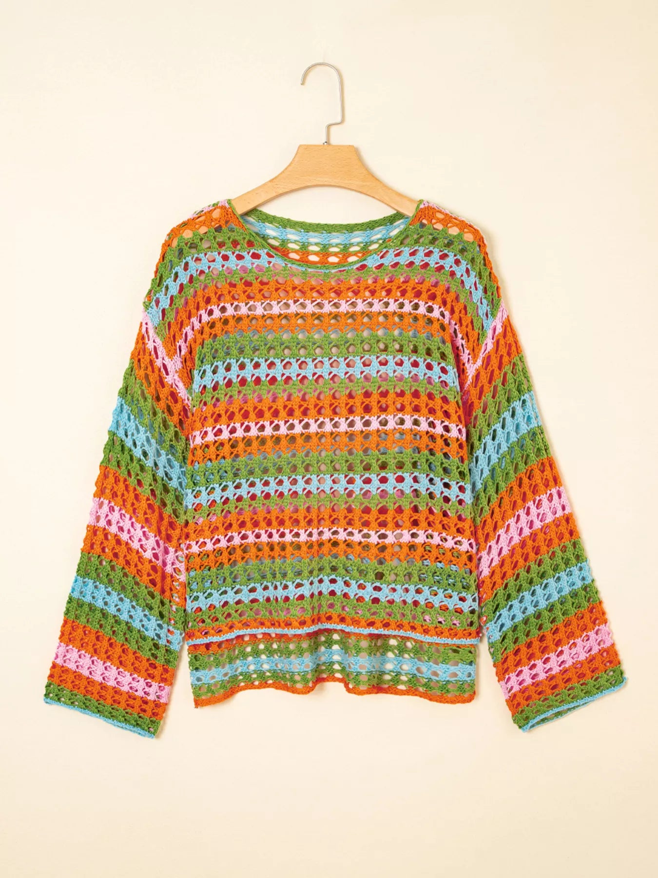 Multi Stripe Openwork Knit Cover Up