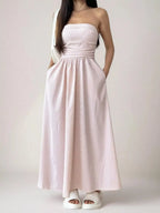 Striped Strapless Casual Maxi Dress