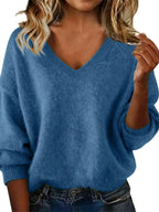 Full Size V-Neck Dropped Shoulder Sweater Plus Size