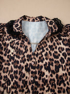 Leopard Print Button Down Lace Trim Short Sleeve Shirt