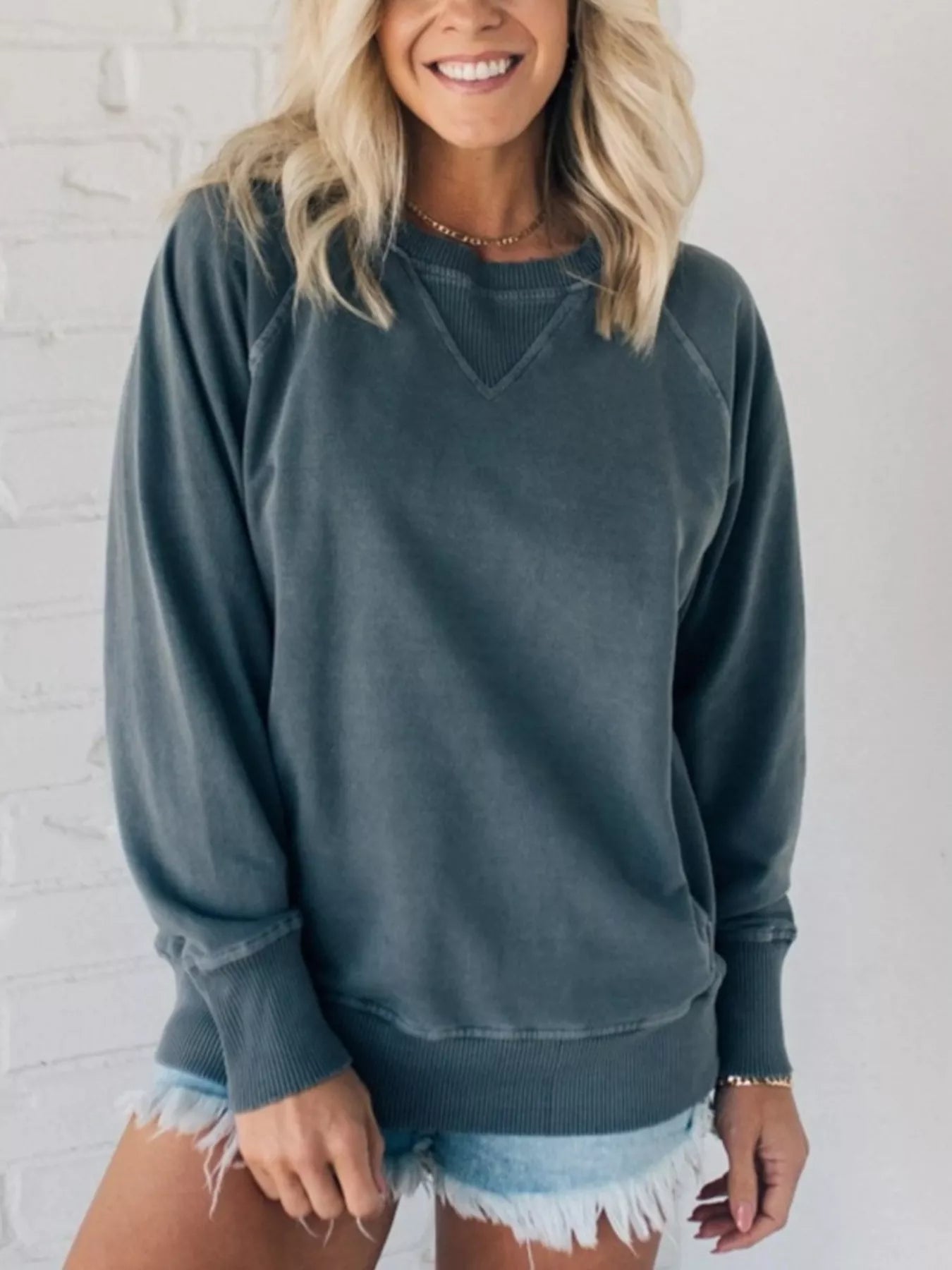 Full Size Crew Neck Raglan Sleeve Sweatshirt Plus Size