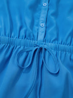 Half Buttons Collared Elastic Waist Sleeveless Shirt Dress