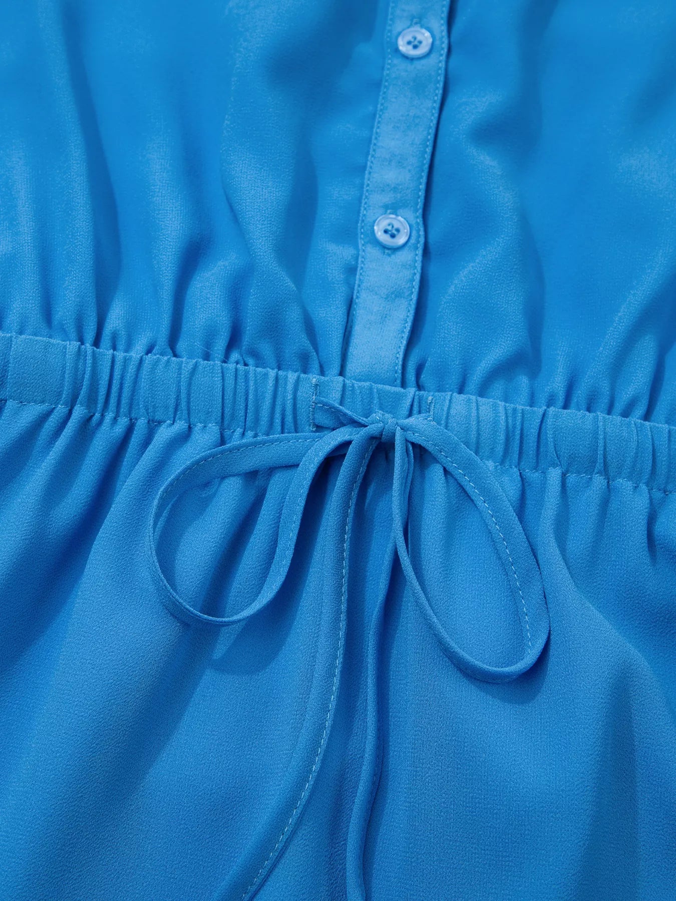 Half Buttons Collared Elastic Waist Sleeveless Shirt Dress