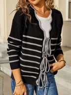 Striped Tie Front Knit Cardigan