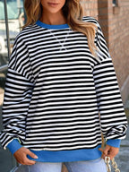 Striped Round Neck Dropped Shoulder Sweatshirt