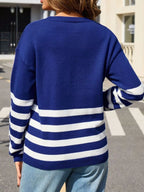 Striped Trim Crew Neck Sweater