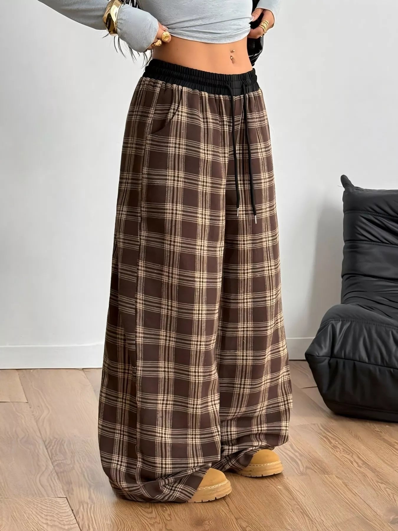 Plaid Wide Leg Pants