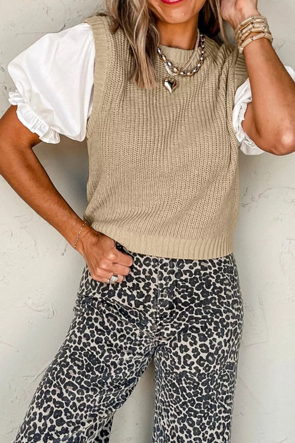 Round Neck Puff Sleeve Sweater
