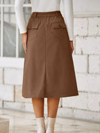 Front Slit Shift High Waist Midi Skirt