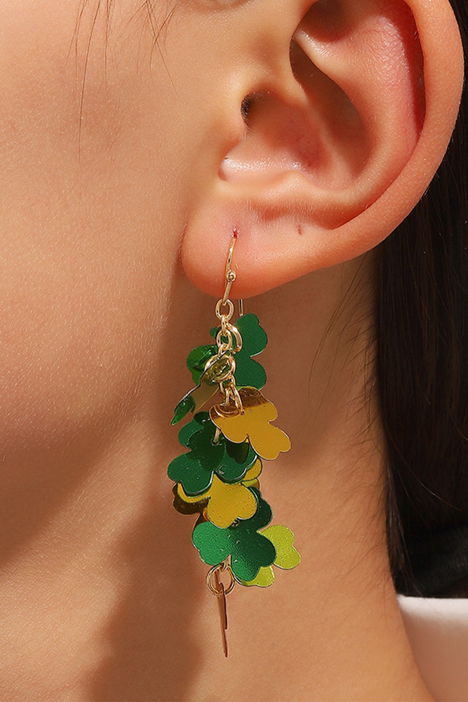 Green Metallic Shamrocks Cascade Earrings