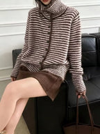 Striped Knit Button-Down Cardigan