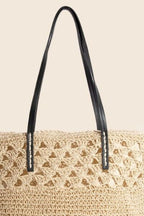Fame Faux Leather Handle Knitted Tote Bag