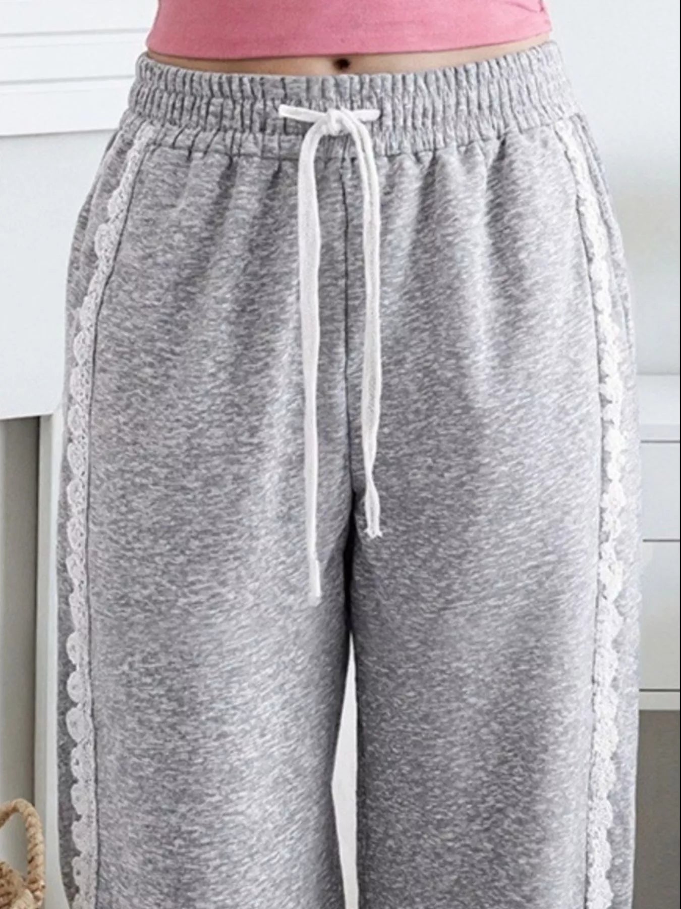 Lace Trim Wide Leg Pants