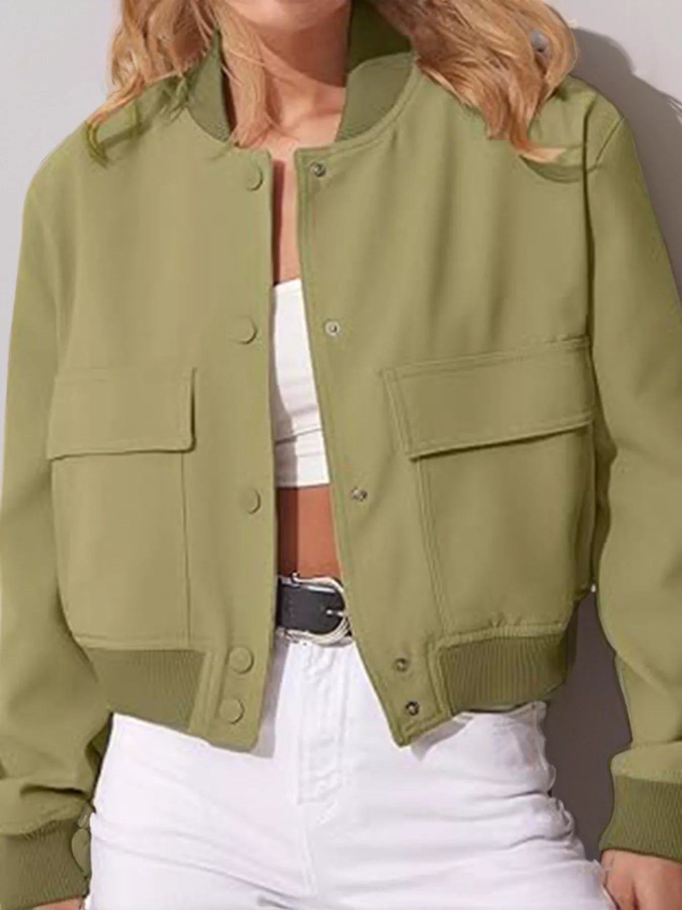 Full Size Snap Down Long Sleeve Jacket Plus Size