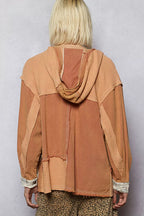 POL Button Down Hooded Jacket with with Star Patch Pattern