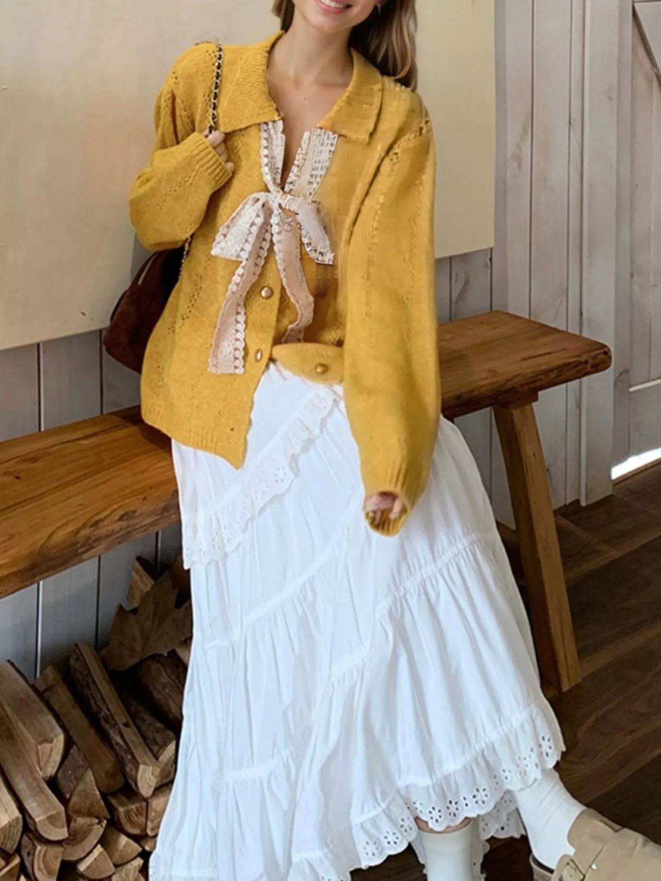 Lace Tie Button Up Cardigan