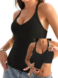 V Neck Cotton Tank Tops with Built-in Shelf Bra