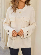 Pocket Detail Round Neck Sweater