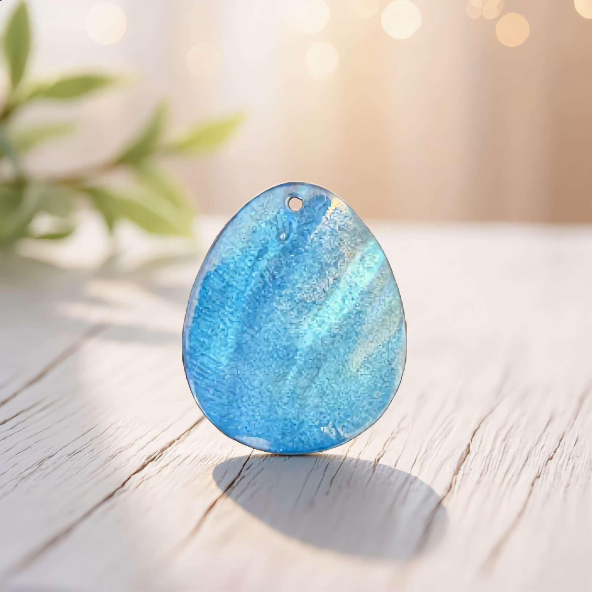 Ocean Wave Blue Resin Oval Pendant