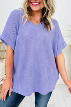 Waffle V Neck Short Sleeve Top