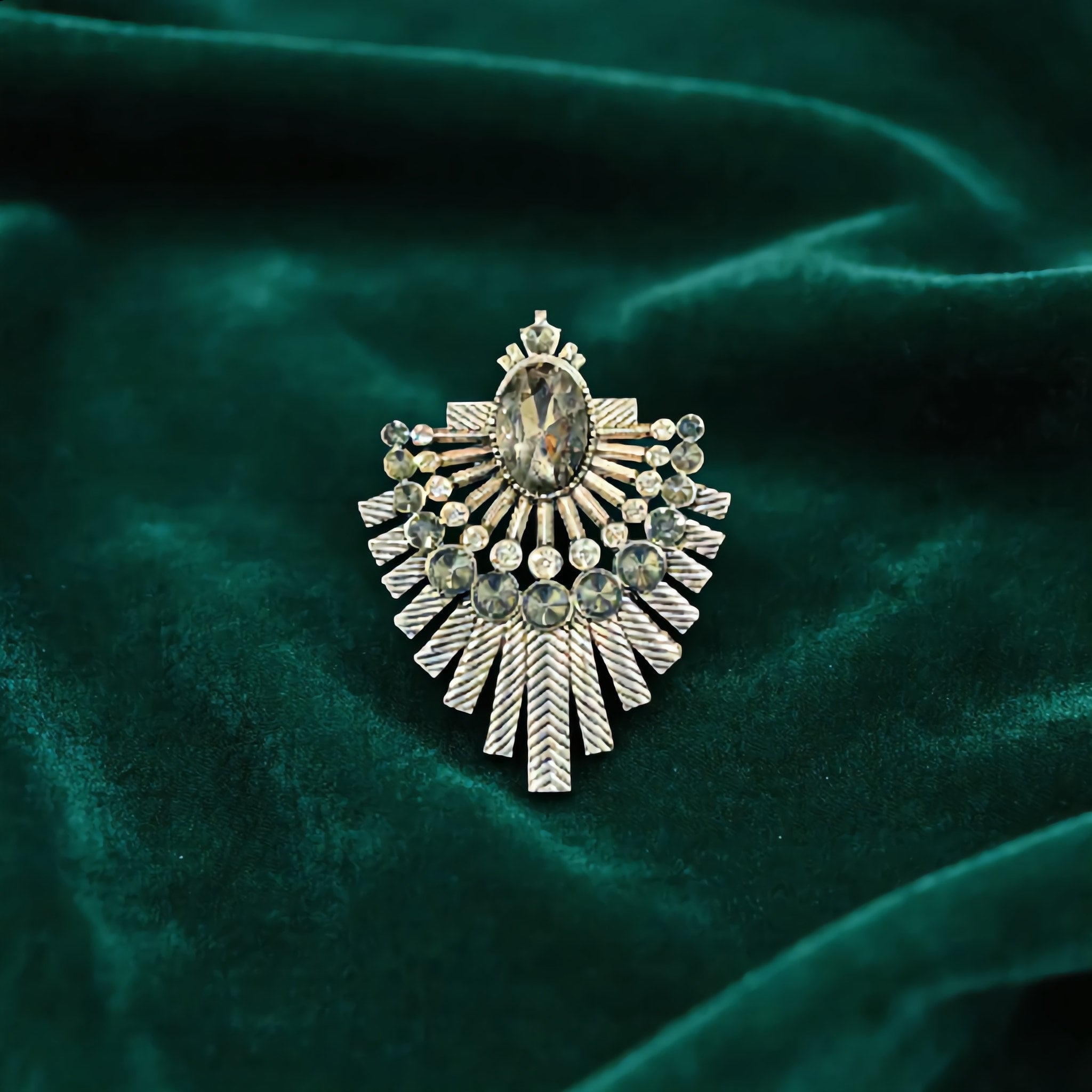 Vintage-Inspired Smoky Crystal & Silver Sunburst Pendant