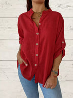 Full Size Casual Button-Down Roll-Up Sleeve Shirt Plus Size