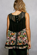 POL Lace Detail Floral V-Neck Tank