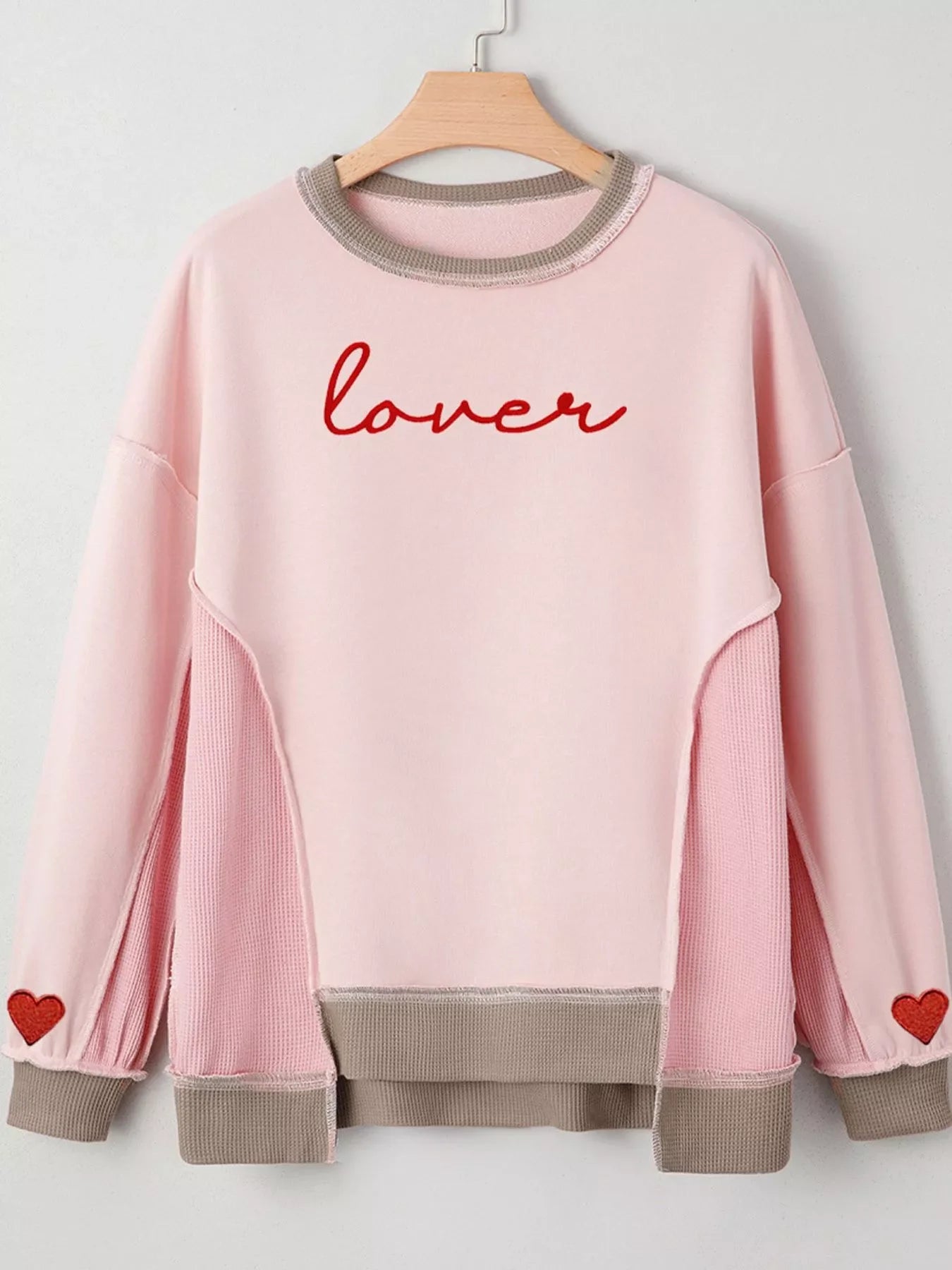 Color Block Patchwork Lovers Embroidered Letter Sweatshirt