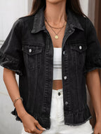Raw Hem Button Up Denim Jacket