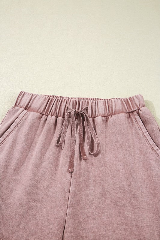 Mineral Wash Patchwork Tiered Wide Leg Pants