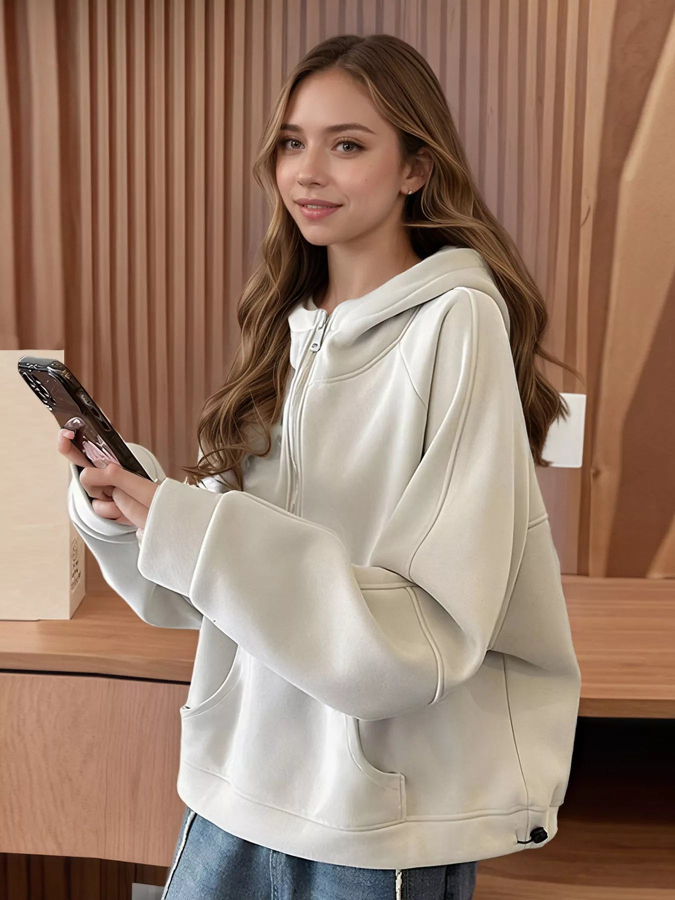 Casual Half-Zip Long Sleeve Hoodie