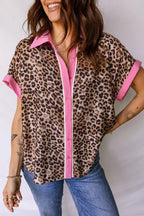 Leopard Print Contrasted Trim Short Sleeve Shirt