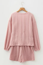 Cable Knit V Neck Cardigan and Shorts Set