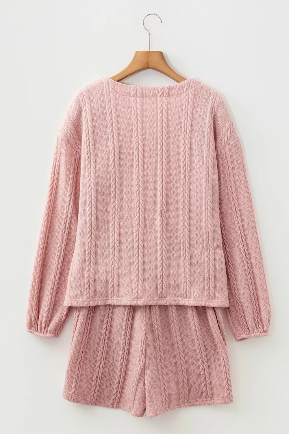 Cable Knit V Neck Cardigan and Shorts Set