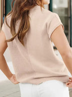 Solid Color Mixed Knits Patch Pocket Short Sleeve Sweater