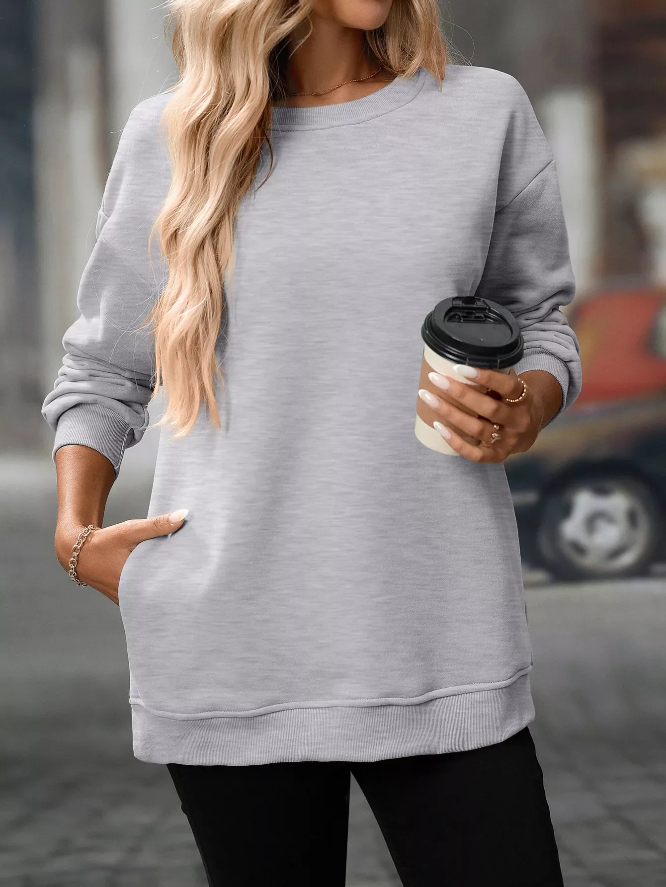 Casual Solid Color Long Sleeve Sweatshirt