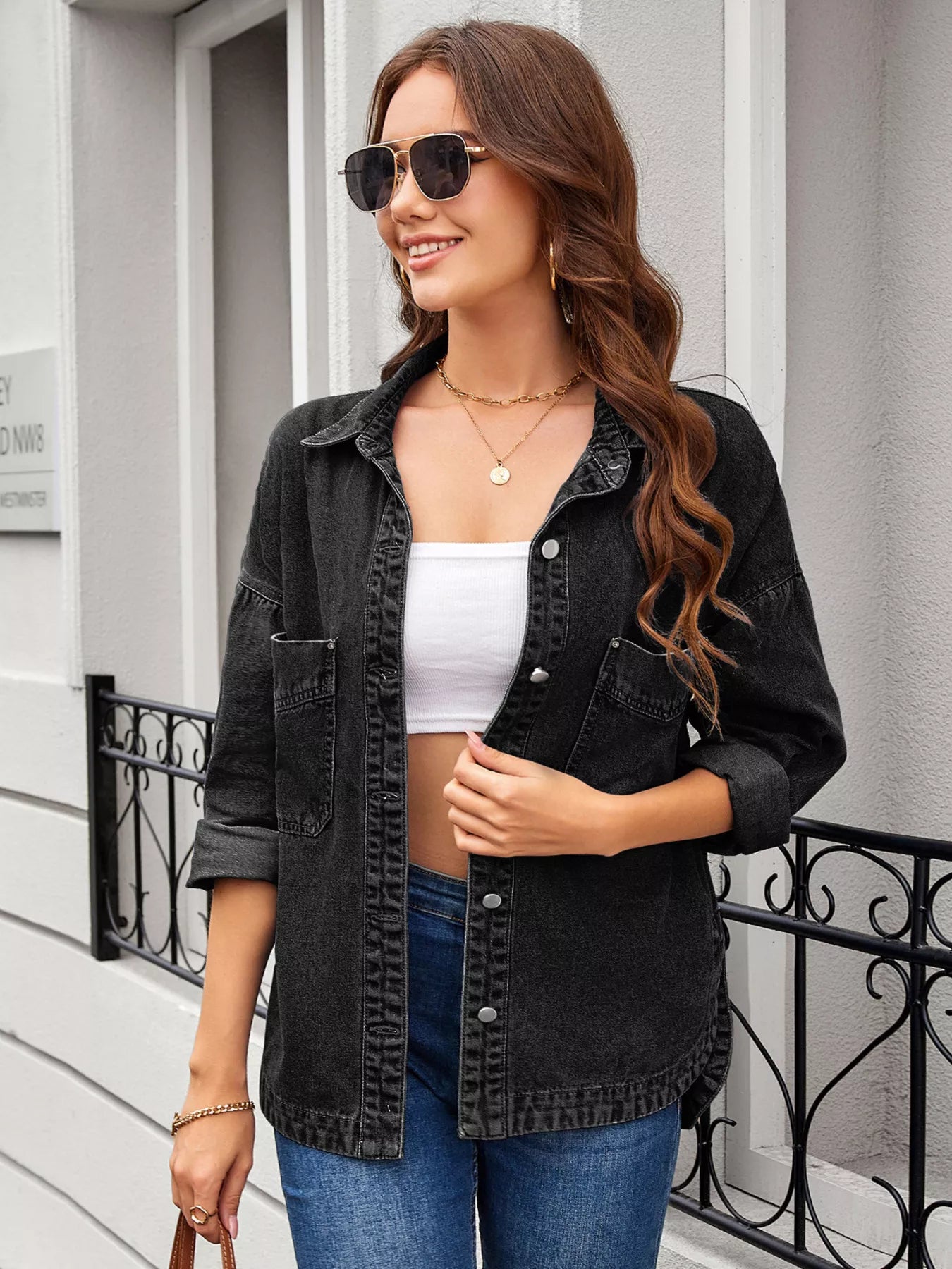 Vintage Wash Button-Down Denim Jacket