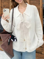 Lace Tie Button Up Cardigan