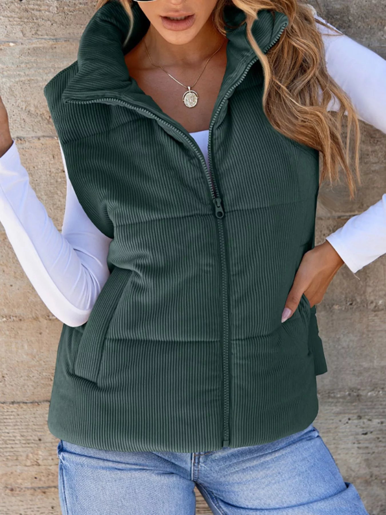 Corduroy Zip Up Vest Coat