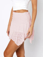 Asymmetric Hem Lace Ruffle Mini Skirt