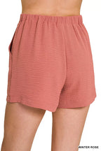 Zenana Woven Airflow Back Elastic Waist Shorts