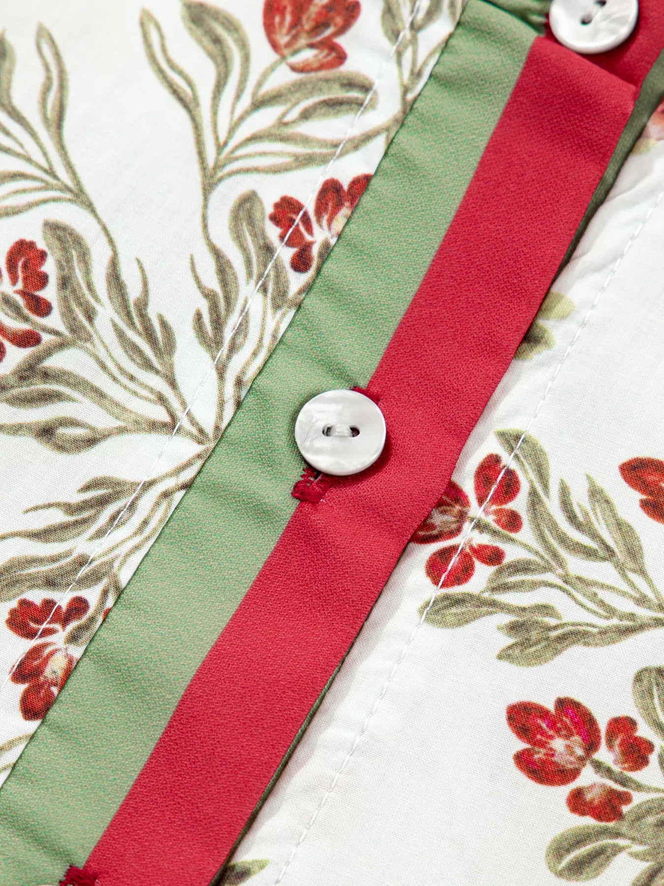 Floral Print Contrast Trim Frilled Neck Long Sleeve Flared Dress