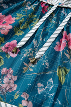Floral Print Contrast Yoke Patchwork Striped Trim Long Puff Sleeve Blouse
