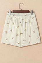 Bow Print Lace Drawstring Casual Shorts